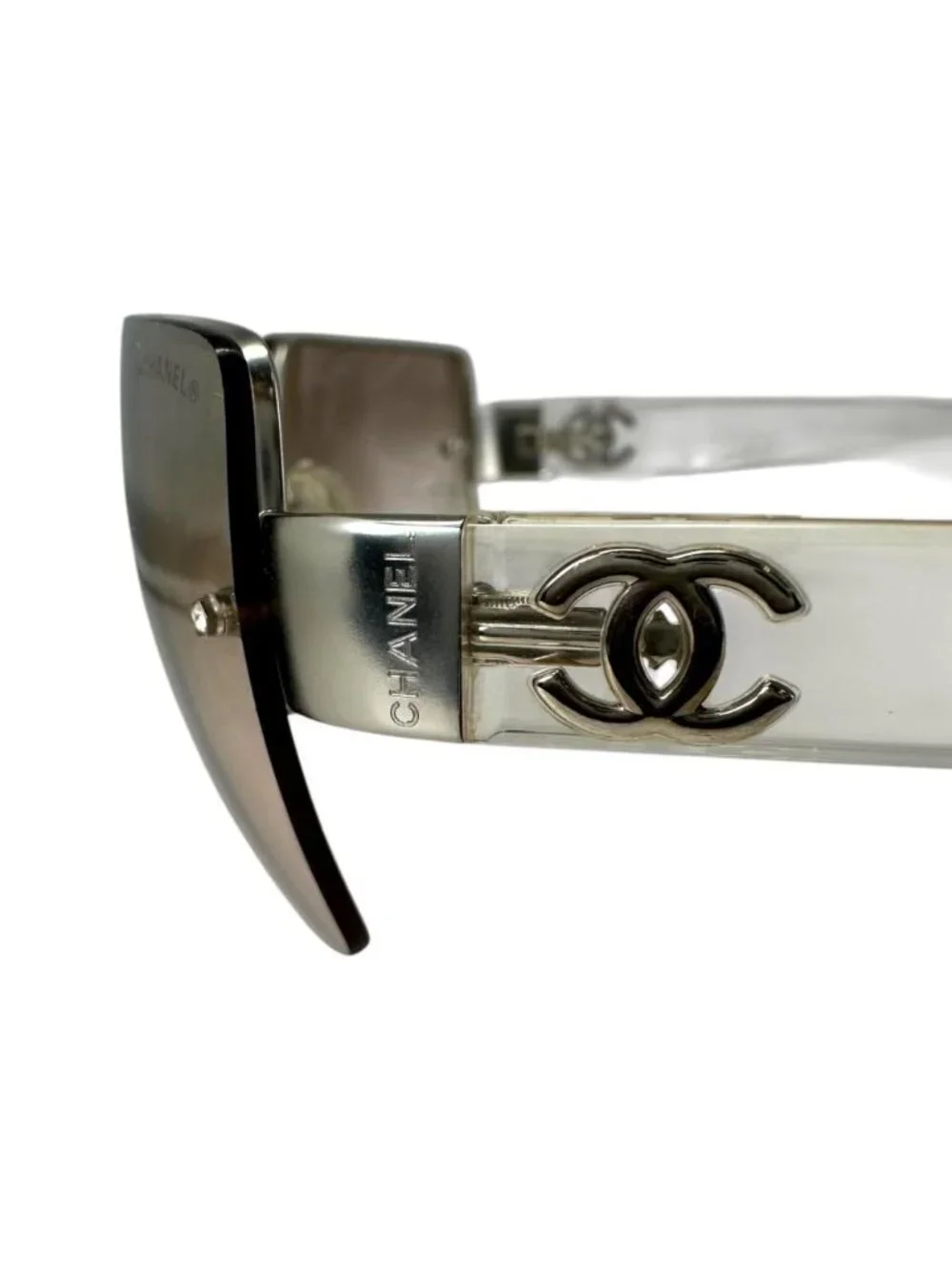 Chanel Sunglasses CC Logo Vintage Square Half Rimless Metal Acetate Clear Brown